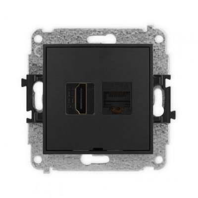 KARLIK MINI Gniazdo HDMI 2.0 4K + komputerowe RJ45 kat.6A Czarny mat (12MGHKBO-46A)